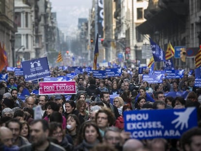 Manifestació per a l'acolliment de refugiats a Barcelona, el febrer del 2017.