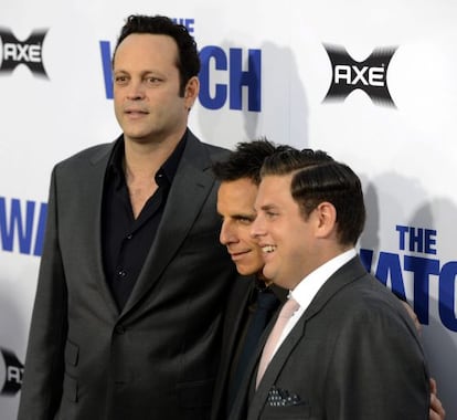 Vince Vaughn, Ben Stiller and Jonah Hill at the premiere of 'The Watch'.