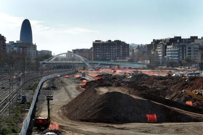 Obras del AVE a Barcelona, a su paso por la Sagrera.