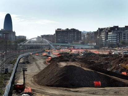 Obras del AVE a Barcelona, a su paso por la Sagrera.