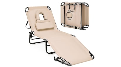 Beach folding loup with non -slip pads.