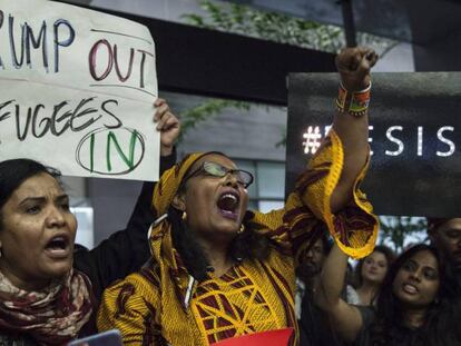 Protestos contra Trump no aeroporto de San Francisco. 