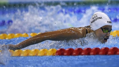 Yusra Mardini, durante la prueba de 100m mariposa en el Estadio Acuático Olímpico en Río de Janeiro.