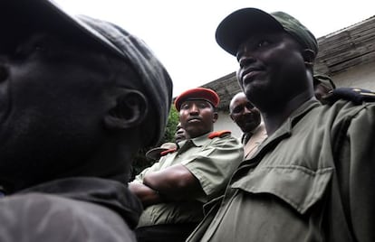 Bosco Ntaganda (centro), en 2009 en Goma, en el este de Congo.