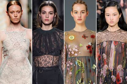 Encaje y tul de la maison vistos en Alvarno p/v 2016, Nina Ricci o/i 2016, Valentino pre-fall 2015 y Jason Wu o/i 2016.