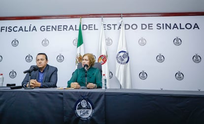 Sara Qui?ones, titular de la Fiscala General de Sinaloa habla sobre el el asesinato de Hctor Melesio Cun en una rueda de prensa en Culiacn, el 12 de mayo de 2024. 