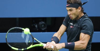 Rafa Nadal, durante el partido disputado ayer.