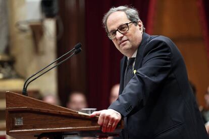 El presidente electo de Cataluña, Quim Torra, en el Parlament, este lunes.