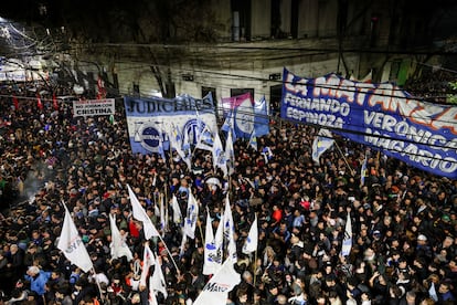 Followers of Cristina Kirchner congregate on Tuesday in front of her home in Buenos Aires, after the Supreme Court ratified a conviction for corruption against the former president.