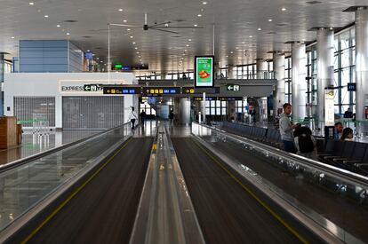 Empty travelators at Madrid-Barajas Adolfo Suarez Airport on Saturday.