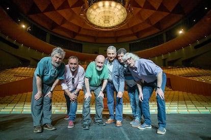 Los miembros de Les Luthiers durante la presentación de la gira '¡Chist! Antología', en 2012 en Sevilla.