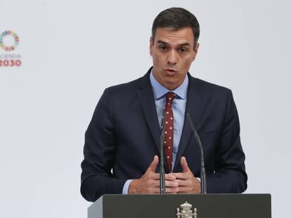 El presidente del Gobierno en funciones, Pedro Sánchez, este miércoles durante un acto con colectivos LGTBI en La Moncloa.