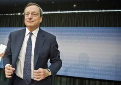 El presidente del Banco Central Europeo, Mario Draghi, durante la rueda de prensa ofrecida en Frncfort (Alemania). EFE/Archivo