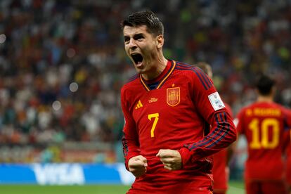 Morata celebra su gol en el España-Alemania (1-1) del pasado domingo.