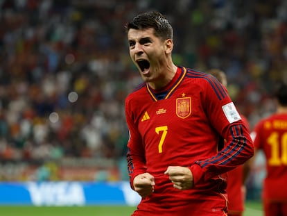 Morata celebra su gol en el España-Alemania (1-1) del pasado domingo.