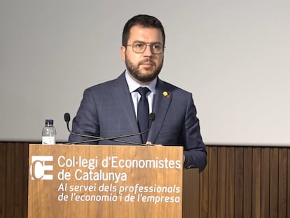 El presidente de la Generalitat, Pere Aragonès, en la 26 Jornada dels Economistes del Col·legi d'Economistes de Catalunya