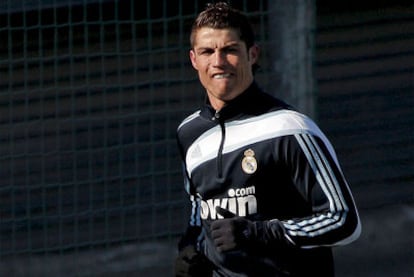 Cristiano Ronaldo, durante la sesión de hoy en Valdebebas.