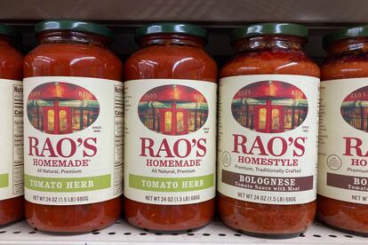 Jars of Rao's sauce are displayed at a food store in New York on Tuesday, Aug. 8, 2023.