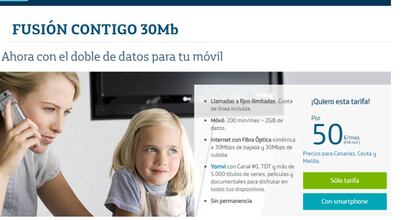 Tarifa Fusi&oacute;n 30Mb de Movistar.