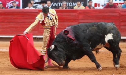 El torero español Diego Urdiales lidia su primer toro en la Plaza de Toros México.