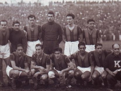 Una alineación de San Lorenzo en su gira por España en 1947.