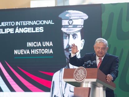 Andrés Manuel López Obrador, durante la conferencia previa a la inauguración oficial del nuevo aeropuerto Felipe Angeles