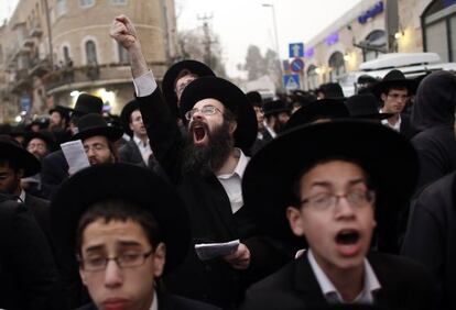 Concentración de ultraortodoxos en Jerusalén este 2 de marzo.