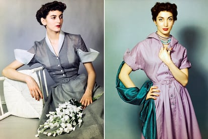 A finales de los 40 la cintura de los vestidos se estrechará todavía más por influencia del ‘New Look’ de Dior.