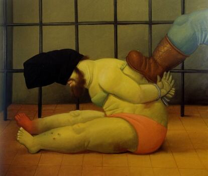 One of Fernando Botero&rsquo;s depictions of Abu Ghraib torture.
 
