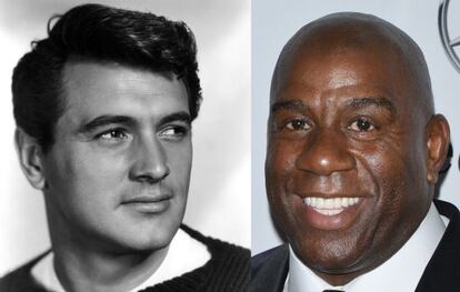 A la izquierda, Rock Hudson y a la derecha, Magic Johnson.