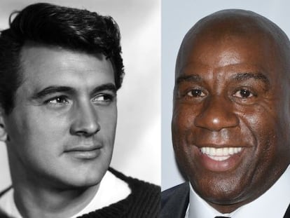 A la izquierda, Rock Hudson y a la derecha, Magic Johnson.