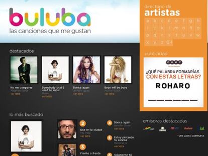 La p&aacute;gina inicial de la web Buluba.com.