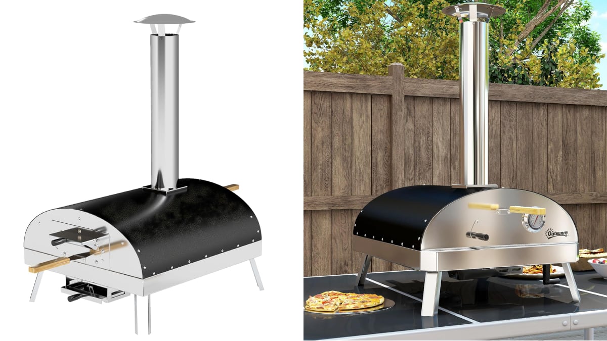 Horno de exterior de pellets para hacer pizzas.