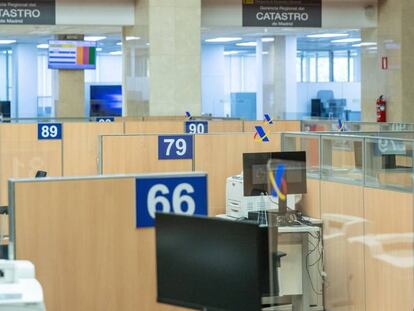 Vista de las instalaciones para la atención presencial en la delegación de Hacienda de la madrileña calle de Guzmán el Bueno.