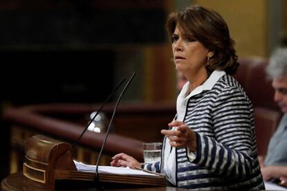 La ministra de Justicia, Dolores Delgado, durante su intervención este miércoles en el Congreso.