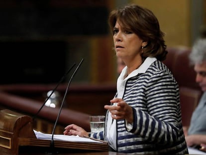 La ministra de Justicia, Dolores Delgado, durante su intervención este miércoles en el Congreso.