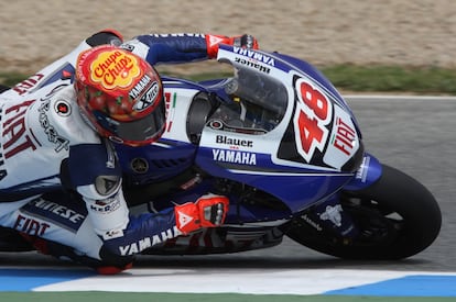 Jorge Lorenzo, durante los entrenamientos de Moto GP en Jerez (Cádiz), en marzo de 2008.