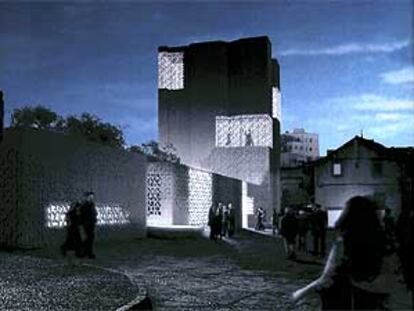 Vista nocturna del proyecto de Herzog y De Meuron para la Ciudad del Flamenco de Jerez.