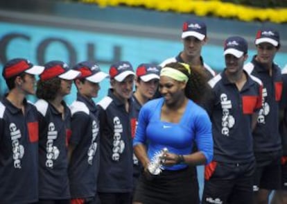 Serena Williams, en la entrega de trofeos.