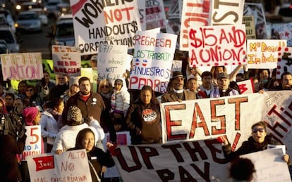 Manifestación en California a favor de la subida del salario mínimo el pasado mes de diciembre.