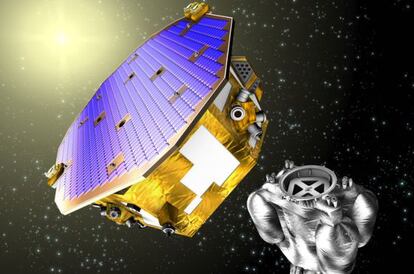 Ilustración que muestra LISA Pathfinder y su módulo de propulsión.