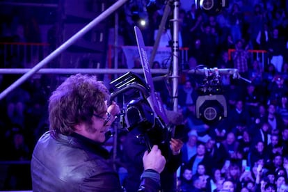Javier Milei en La Plata, Argentina este jueves.
