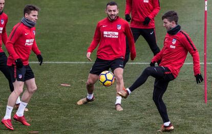 Los jugadores del Atlético de Madrid durante un entrenamiento.