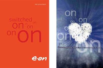 Imagen corporativa de E.ON. A la derecha, publicidad lanzada por Endesa tras la OPA de Gas Natural.
