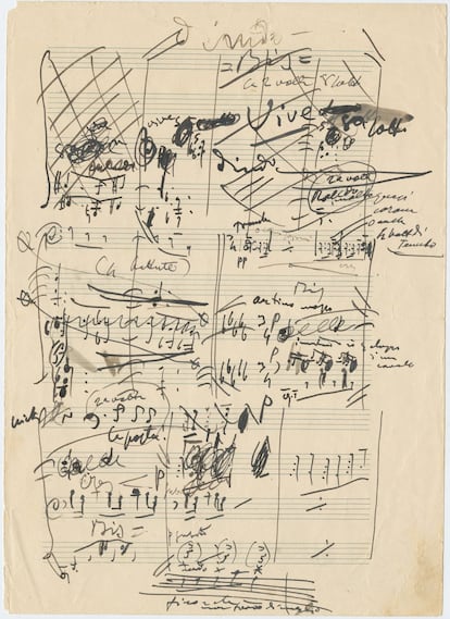 Manuscrito de 'La Fanciulla del West', de Giacomo Puccini en 1908, que muestra la energía con la cual el compositor plasmaba sus ideas en las partituras
