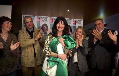 La presidenta del Partido Andalucista, Pilar González, en el acto de inicio de campaña que ha tenido lugar esta noche en Cádiz.