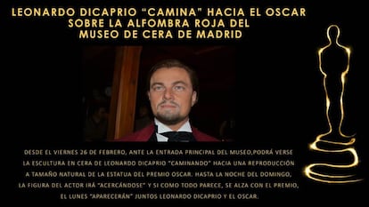 El Museo de Cera de Madrid se suma a la lucha de DiCaprio por el Oscar sacando su figura a la calle. Tremendo.