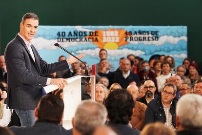 Pedro Sánchez, esta mañana en el acto de Vitoria-Gasteiz.