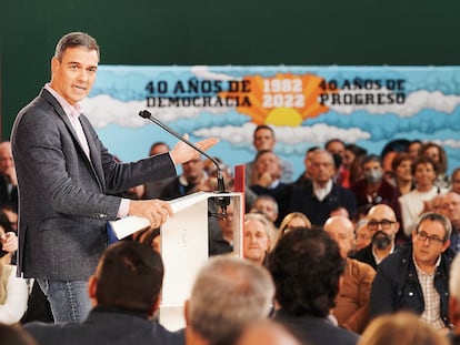 Pedro Sánchez, esta mañana en el acto de Vitoria-Gasteiz.