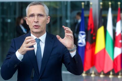 El secretario general de la OTAN, Jens Stoltenberg, este miércoles en la sede de la Alianza en Bruselas, donde se reúnen los ministros de Exteriores de los aliados.